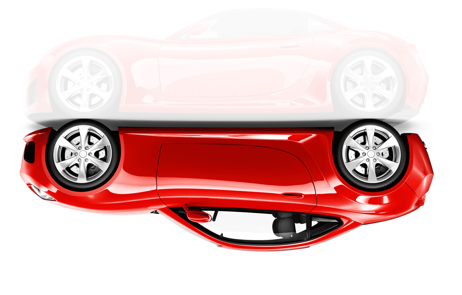 red sports car upside down