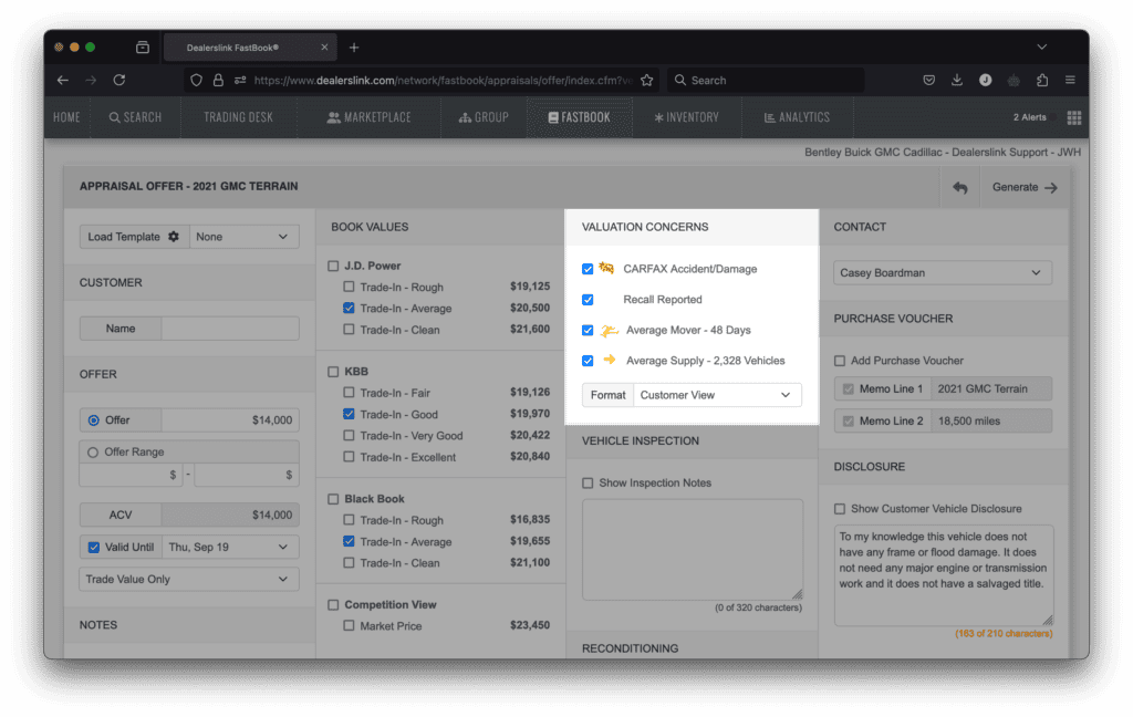 valuation concerns dashboard screenshot