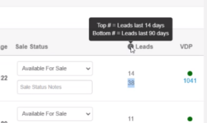 CRM lead count screen shot